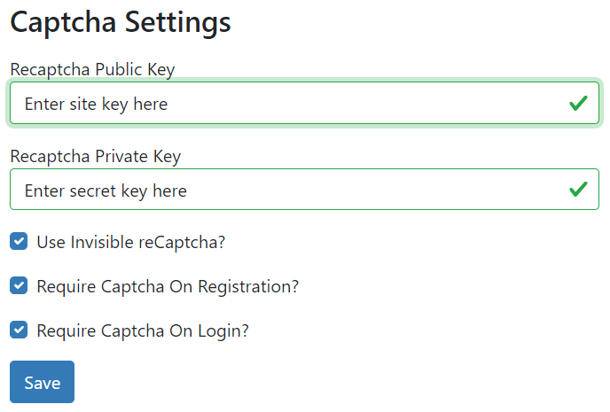 cloudscribe Google reCAPTCHA settings