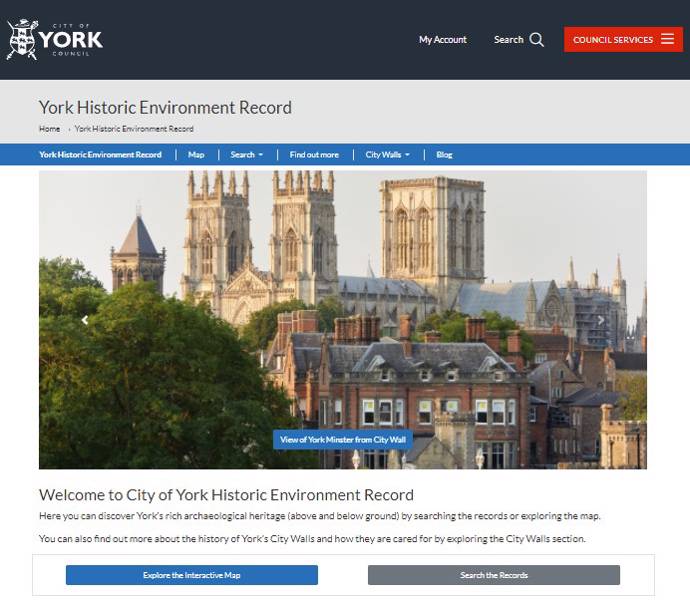 City or York Historic Environment Record website, built with cloudscribe